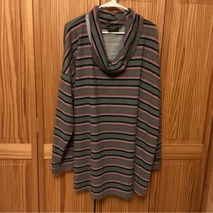 Lane Bryant Women's Cowl Neck Sweater - Gray and Pink Stripes